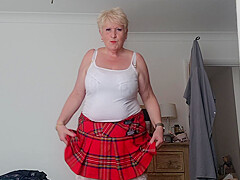 Tartan Skirt Stockings And White See Thru Panties