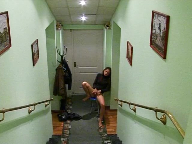 Wild masturbation at the entrance door