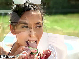 Ashley Ocean In Teen 18+ & Granny Pool Foreplay For Lesbian Ass Licking